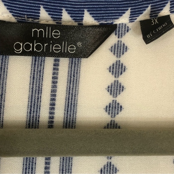 Mlle Gabrielle Aztec Notch Neck Tiered Midi Dress - Blue-3X - Picture 11 of 12